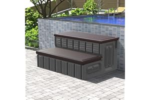 MARKETTY Hot Tub Steps, Outdoor Spa Steps with Storage, Non-Slip & Sturdy Hot Tub Stairs, 36 Inches Long, Coffee/Grey