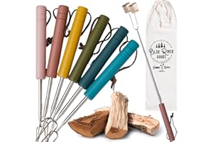 BLUE RIVER GOODS Smores Sticks | Set of 6 Marshmallow Roasting Sticks in Boho Colors | Extendable Stainless Steel w/Solid Wood Handles | Smore Sticks for Marshmallow Sticks for Fire Pit | Smore Sticks for Fire Pit
