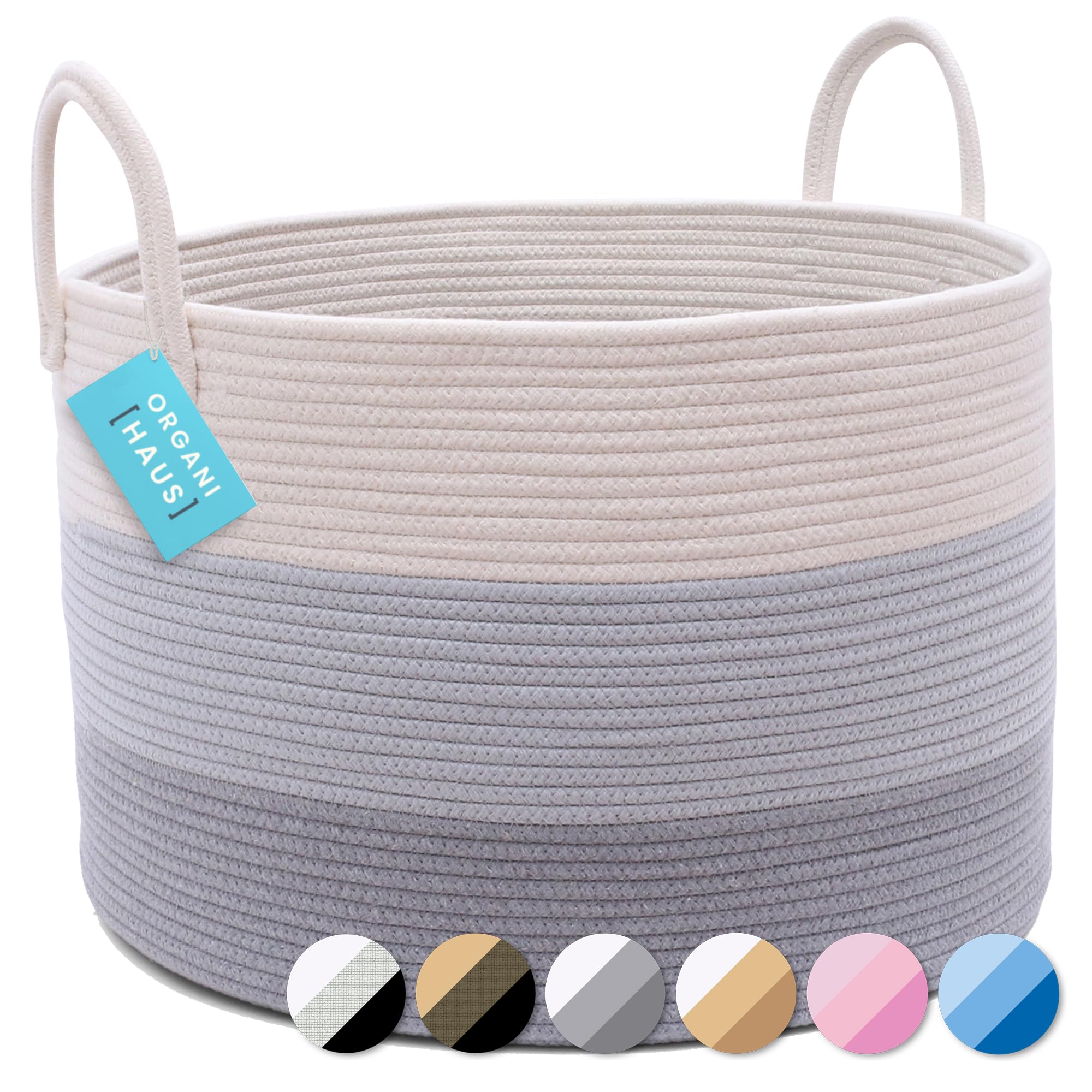 OrganiHaus Gray Extra Large Storage Basket for Blankets 20x13, Decorative Cute Laundry Hamper Basket for Clothes, Cotton Rope Basket for Blankets, Farmhouse Nursery Laundry Basket & Towel Hamper