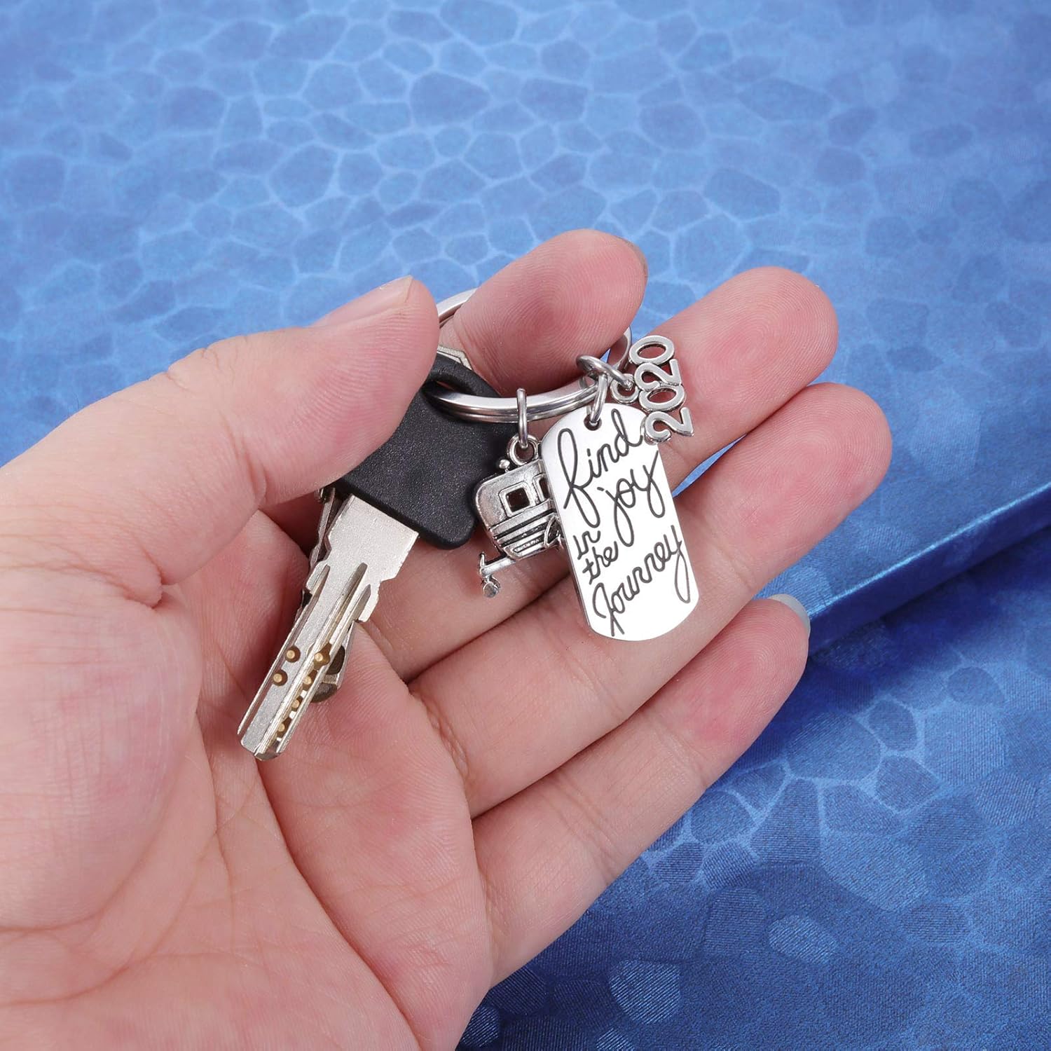 2020 Find Joy in The Journey Keychain Happy Camper RV Trailer Key Chain Enjoy Retirement Keyring for Boss and Coworker Gift at  Men’s Clothing store