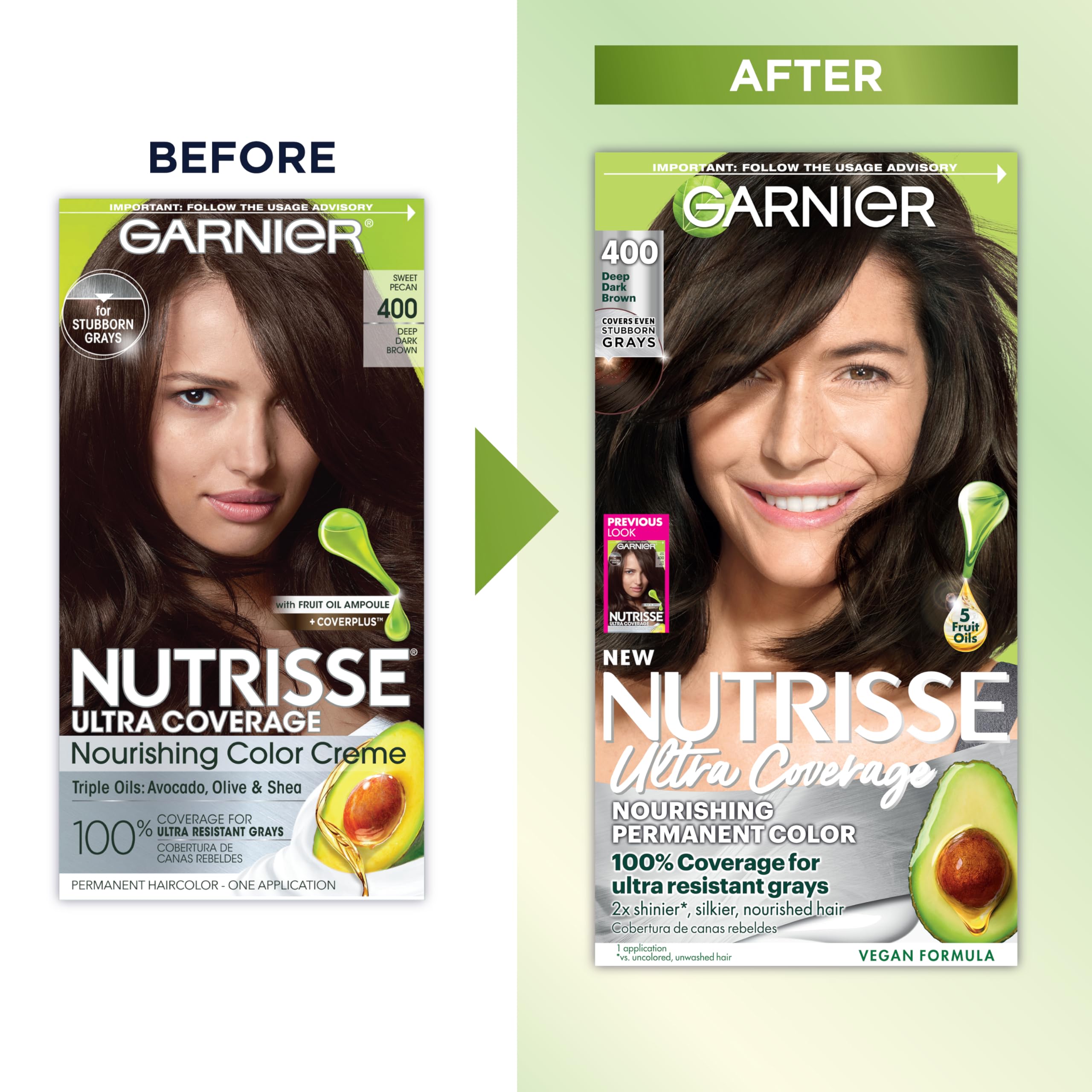 Garnier Hair Color Nutrisse Ultra Coverage Nourishing Creme, 400 Deep Dark Brown (Sweet Pecan) Permanent Hair Dye, 3 Count (Packaging May Vary)