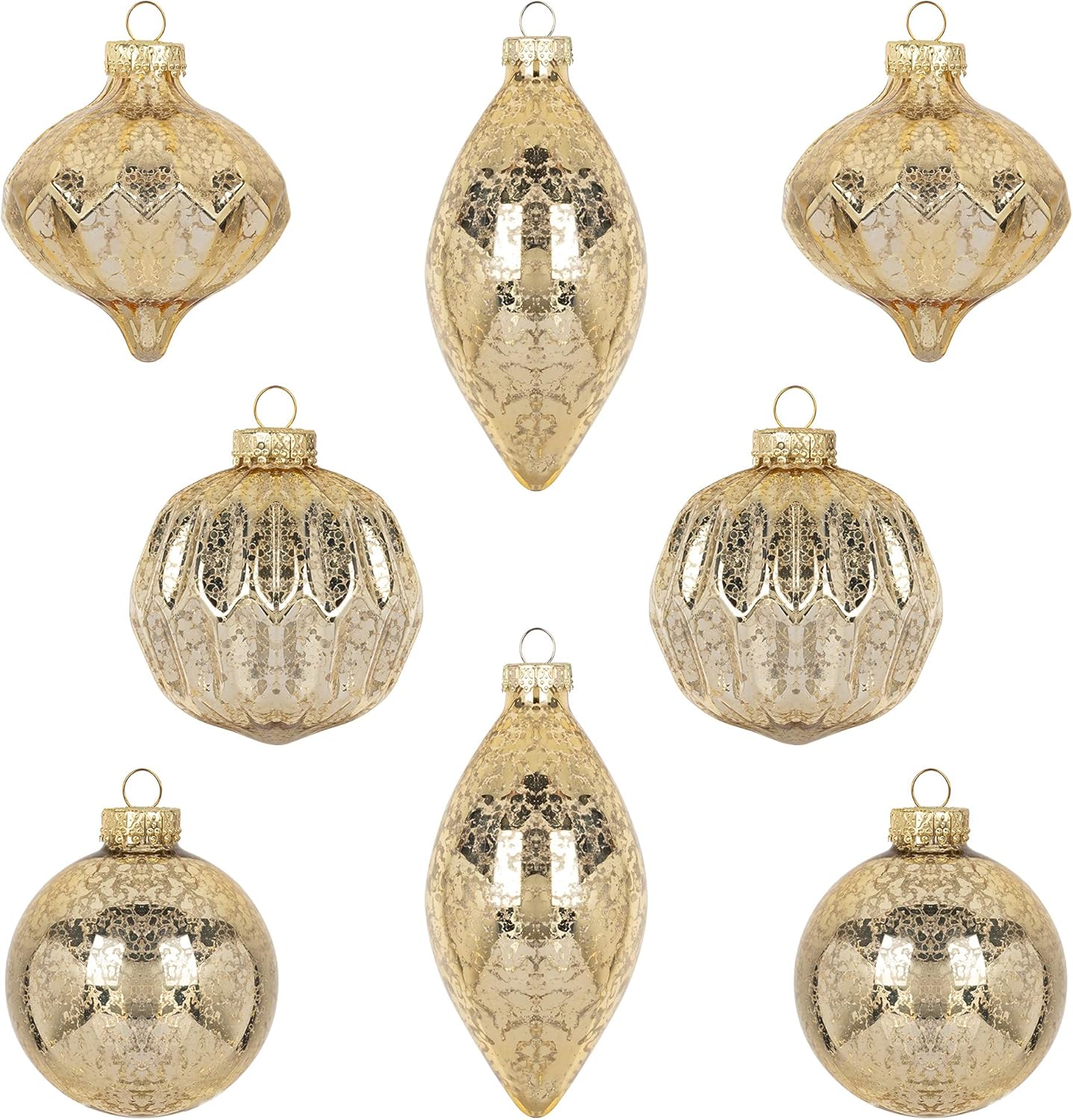 Ornaments - KI Store Mercury Glass Christmas Ornaments Set of 8 Champagne Gold Hanging Christmas Balls Finials for Christmas Tree Decoration Holiday Décor