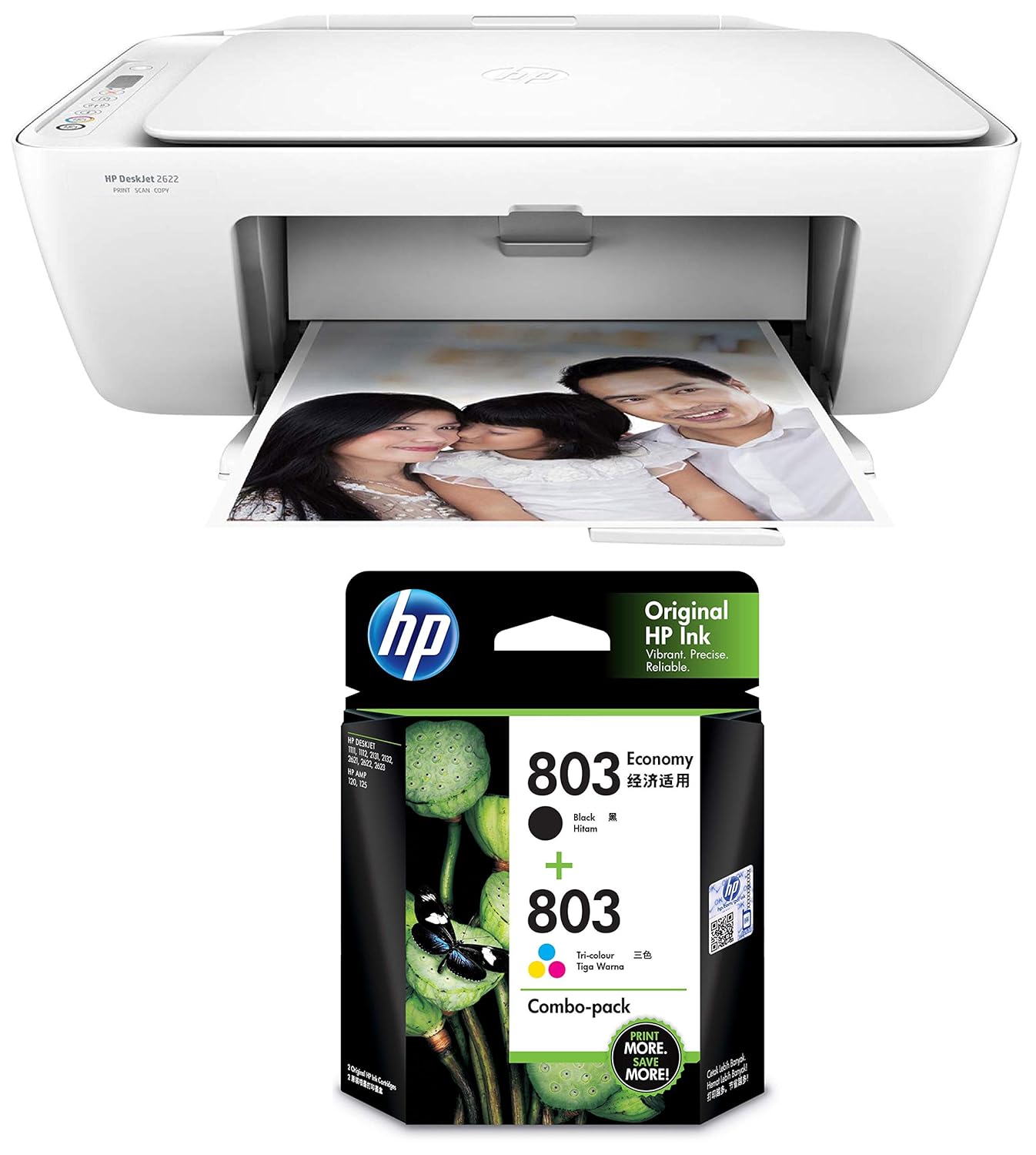 HP DeskJet 2622 AllinOne Wireless Colour Inkjet Printer (White) & HP