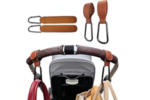 2pcs Stroller Hooks, Multipurpose Hooks for Hanging Diaper Bags, Grocery Shopping Bags, Faux Leather Pram Straps (Brown)