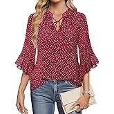 Lotusmile Women's Dressy Casual or Work Business Blouses Trendy Ruffle Neck Shirts 3/4 Sleeve Chiffon Tops