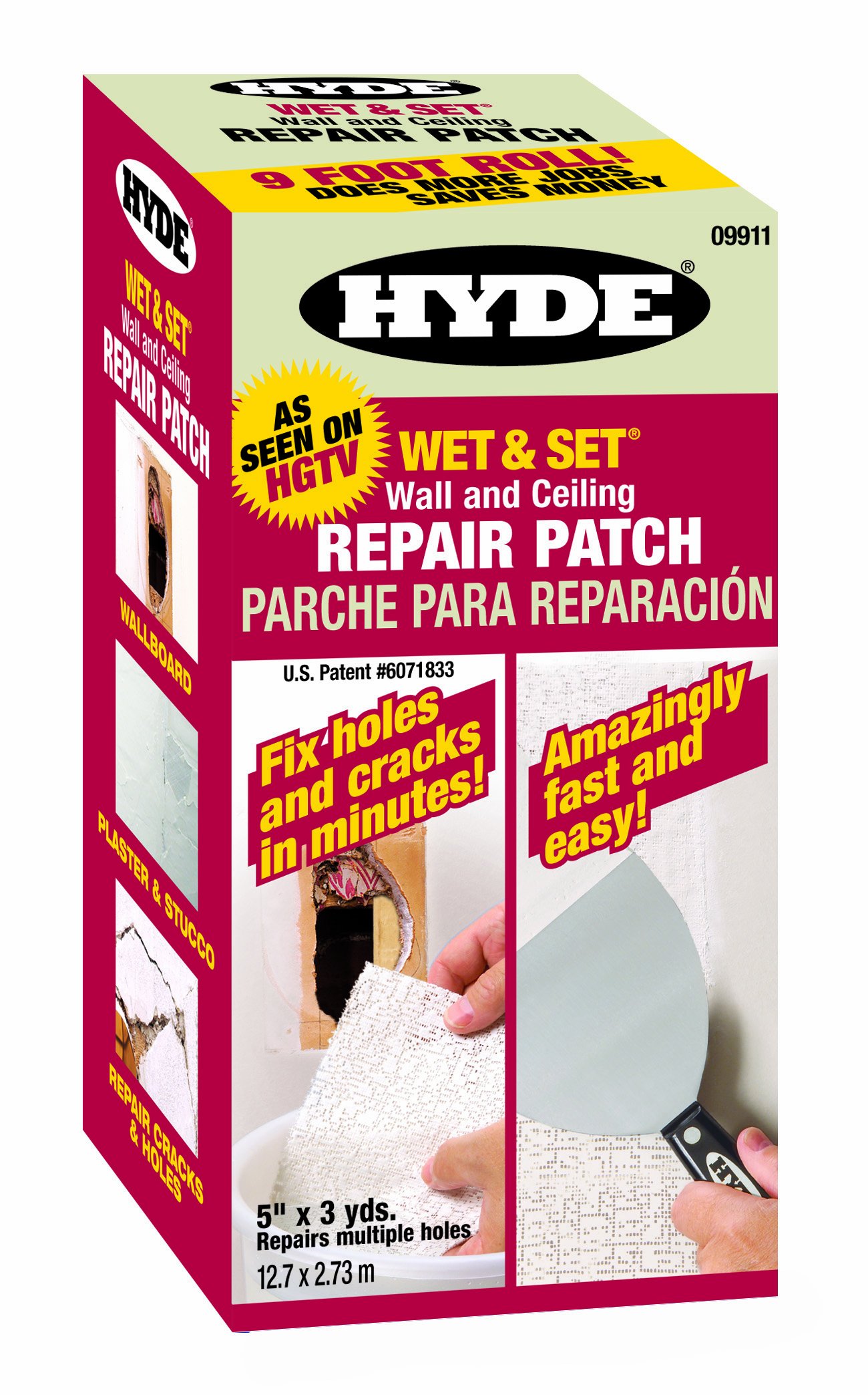 Hyde Tools 09911 5-Inch by 9-Foot Wet and Set Contractor's Roll Wall and Ceiling Repair Patch, Gray