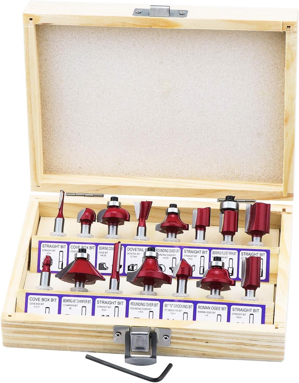 HSEAMALL 15 PCS Router Bits 1/4 shank for Palm Router Tool 6.35mm Tungsten Carbide Tipped Router Bit Set Wood Milling Saw Cutter