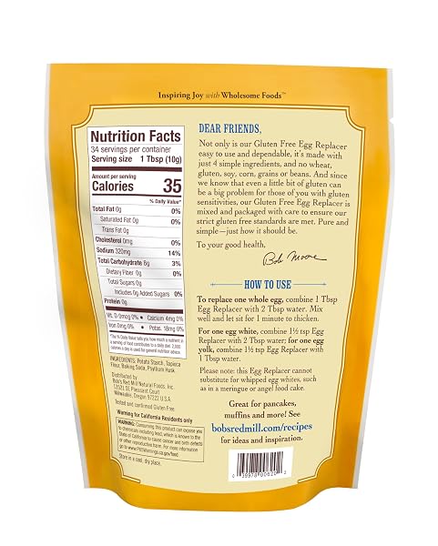 BOB’S RED MILL GF EGG REPLACER, 12 OUNCE BAG (PACK OF 5), EQUALS 34 EGGS/BAG, GLUTEN FREE, NON-GMO, VEGAN, PALEO FRIENDLY