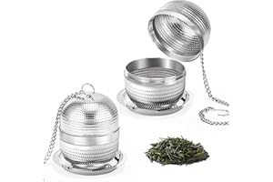 Yoassi 2 Pack Tea Infusers for Loose Tea, Extra Fine Mesh 18/8 Stainless Steel Tea Strainers, Loose Leaf Tea Steeper Tea Ball Tea Diffuser Tea Holder with Extended Chain Hook and Drip Tray