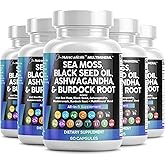 Sea Moss Black Seed Oil Ashwagandha Turmeric Bladderwrack Burdock & Vitamin C Vitamin D3 with Elderberry Manuka Dandelion Yellow Dock Iodine Chlorophyll ACV - 5Pack