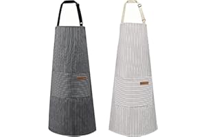 Kitchen Aprons, 2 Pcs Adjustable Striped Cooking Bib Apron with 2 Pockets Housewares Chef Apron for Women Men Cooking,Baking
