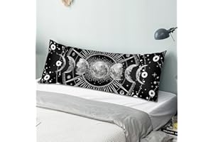 ILIVEX Body Pillow Cover - 20 x 54 inches - Digital Printing Body Pillow Case with Hidden Zipper Closure - Ultra Soft Velvet Body Pillow Pillowcase for Hair and Skin - Black White Moon Phase Wizard Tarot