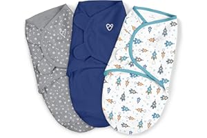 SwaddleMe by Ingenuity Original Swaddle with Easy-Change, 100% Cotton, Improves Sleep & Calms Startle Reflex, 3-6 Months, 3-Pack - Superstar