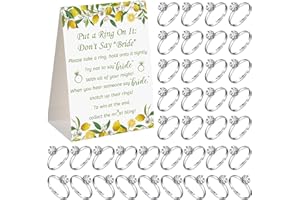 Woanger Put a Ring on It Bridal Shower Game with 50 Fake Rings, Rustic Greenery Theme Wedding Shower Games Wedding and Engagement Rings and Not Say Bride Rules Cards(Lemon,Silver)