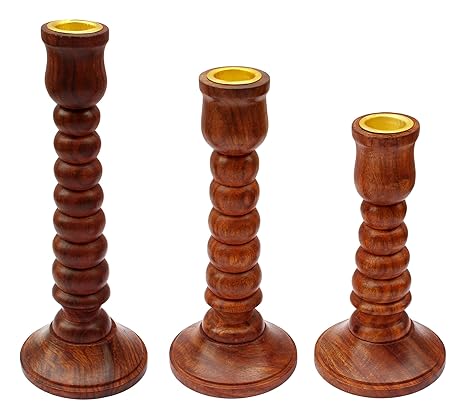 ITOS365 Handmade Wooden Candle Holder Stand for Home Décor Decorative Tealight Gifts Item, Set of 3