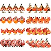 NVENF 32PCS Fall Charms for Jewelry Making, Thanksgiving Enamel Charms Pumpkin Turkey Maple Leaf Pendants for DIY Crafts Bracelet Necklace Earrings Holiday Decorations