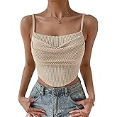 SHENHE Women's Crochet See Through Hollow Out Square Neck Sleeveless Backless Draped Crop Cami Top