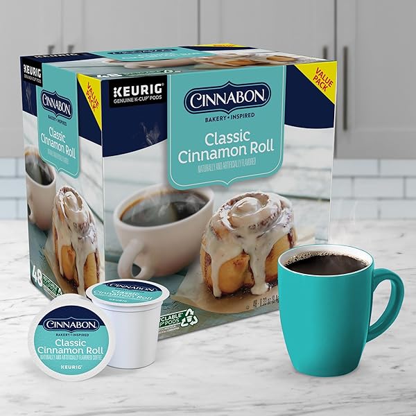 CINNABON CLASSIC CINNAMON ROLL KEURIG SINGLE-SERVE K-CUP PODS, LIGHT ROAST COFFEE, 48 COUNT