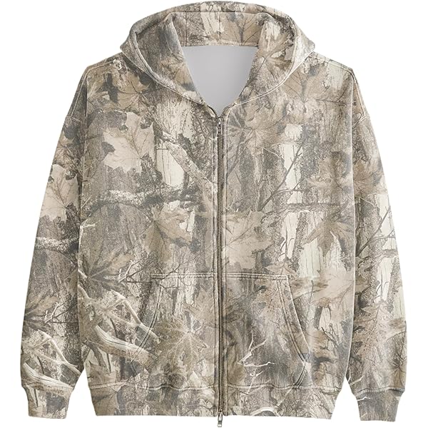 MISSACTIVER Camo Zip Up Hoodie Women Men Maple Leaf Print
