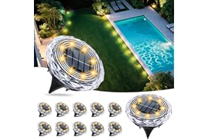 FORTULUX Solar Ground Lights, Solar Disc Light Outdoor Waterproof,Landscape Lighting Garden Lights for Pathway, Yard, Deck, Lawn, Patio, Swimming Pool,Walkway(Warm, 12Pack)