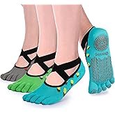 Ozaiic Yoga Socks for Women with Grips, Non-Slip Five Toe Socks for Pilates, Barre, Ballet, Fitness