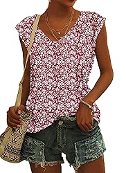 AUSELILY Womens Cap Sleeve T-Shirt Casual Loose Fit