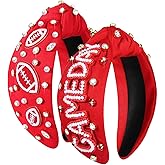 Game Day Headbands Accessories for Women Jeweled Football Knotted Headbands Red Field Spirit Day Accessories Outfits Sport Team Headwear Game Day Football Mom Accessories Tailgate Party Favors