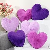 Liliful 6 Pcs Faux Rabbit Fur Heart Pillows Fluffy Heart Throw Pillows Cute Couch Cushion Soft Decorative Throw Cushion for Bed Sofa Girls Women(12 x 11 Inch,Purple Color)