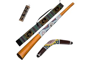 Australian Treasures - AT ''Dreamtime'' package: wooden didgeridoo 130cm - bag - wooden boomerang 40cm - rainstick/shaker 20c
