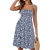 YATHON Summer Mini Corset Sun Dress for Women Short Casual Square Neck Lace Up Floral Beach Vacation Dresses with Pockets