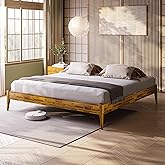 Bme Dinkee King Bed Frame Wood 15 Inch - Solid Wood Platform Bed Frame - Japanese Joinery Bed - Modern & Minimalist Style - Wood Slat Support - Easy Assembly - No Box Spring Needed - Caramel