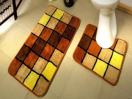 2-teilig Badset Badgarnitur Badematten Badteppich Stand-WC Beige n79 Borneo II