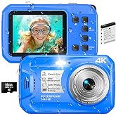 4K Underwater Camera, 64MP 16FT Compact Waterproof Camera with 16GB Card | Floatable Digital Camera, 16X Digital Zoom, Auto Focus, Fill Light, 650mAh Battery, Ideal for Travel, Surfing, Swimming