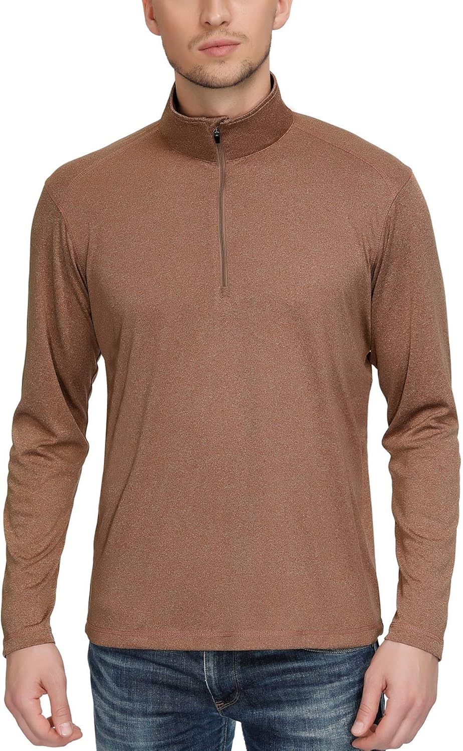 Buy Men's UPF 50+ Sun Protection QuarterZip Collar Long Sleeve TShirt Sports Workout Leisure