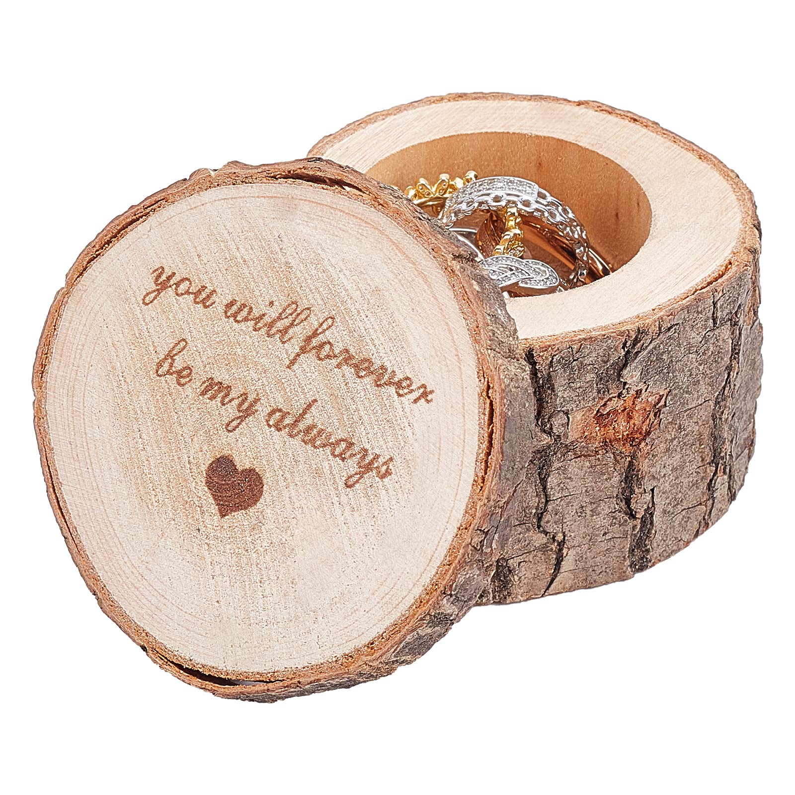 GORGECRAFT Engraved Proposal Wedding Ring Box Wooden Ring Holder Rustic Shabby Chic Rings Bearer Necklaces Wood Storage Ceremony Gift Display