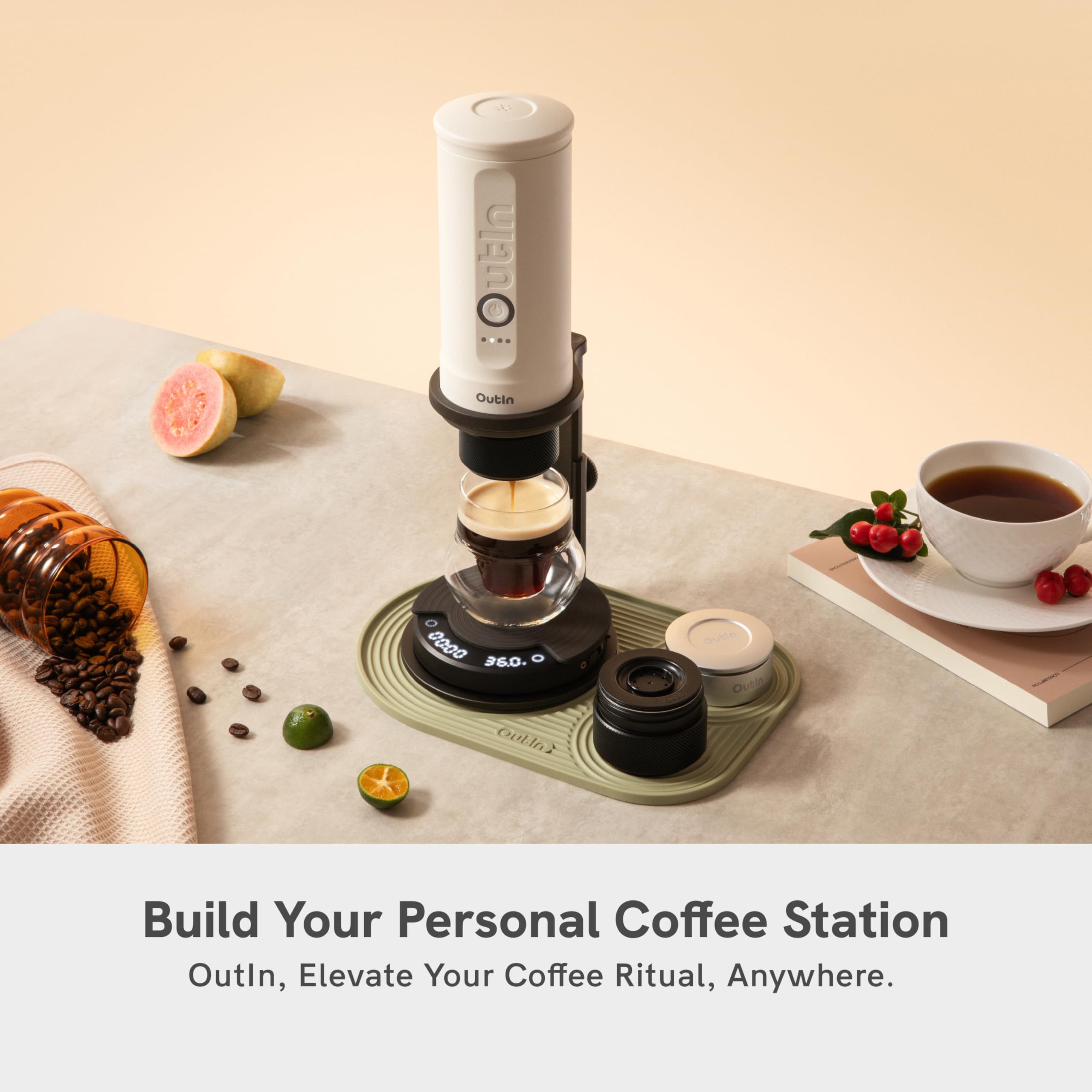 OutIn Claro Tragbare Kaffeewaage mit Timer - Digitale Espresso Waage 2kg/0,1g, Mini Kaffeewaage Inklusive Schutztasche,Wiederaufladbare Küchenwaage für Pour Over & Kaffeezubereitung 7