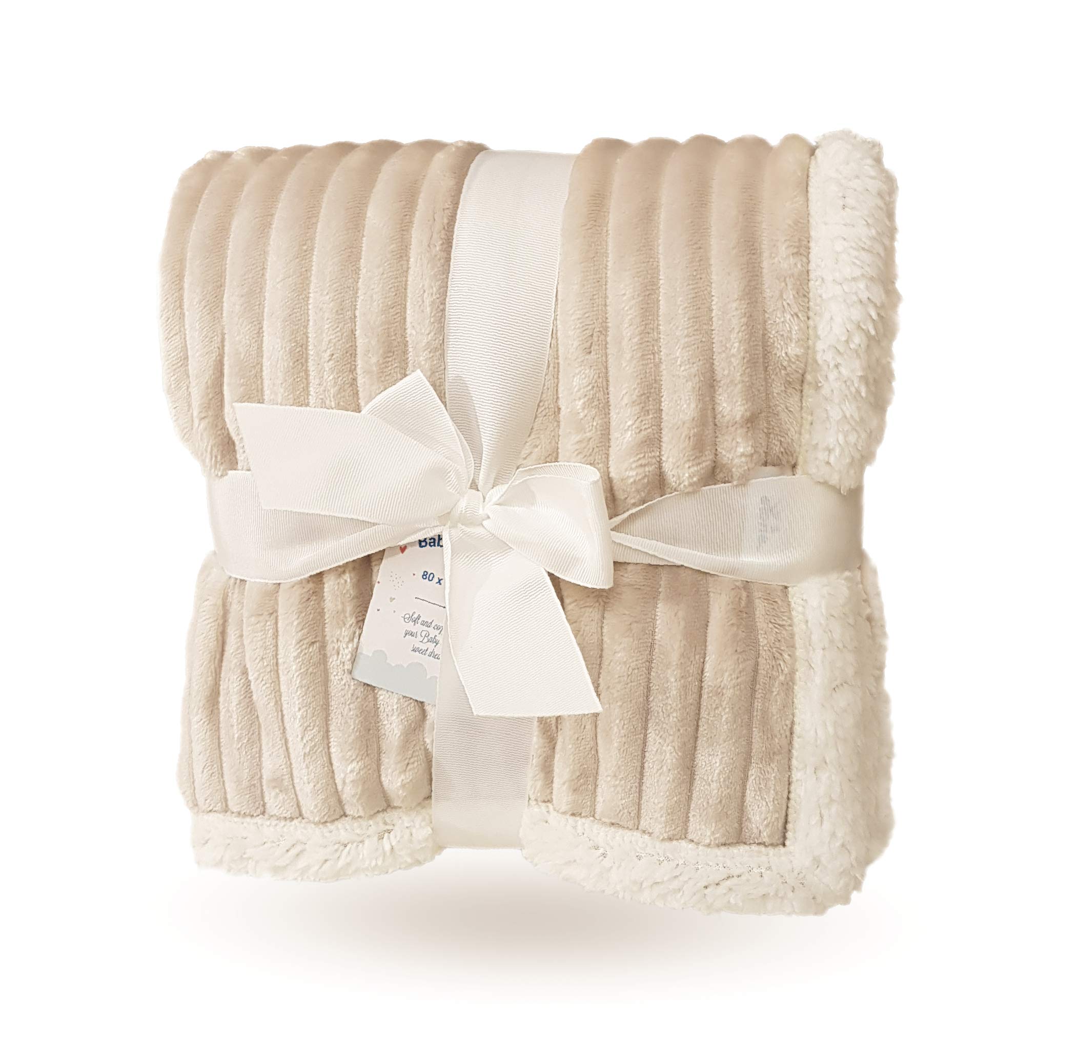 eYone Baby Blanket 80×110 cm - Soft Fleece & Sherpa - Neutral Unisex Baby Blanket - Pram, Cot & Stroller - Brown — image 1