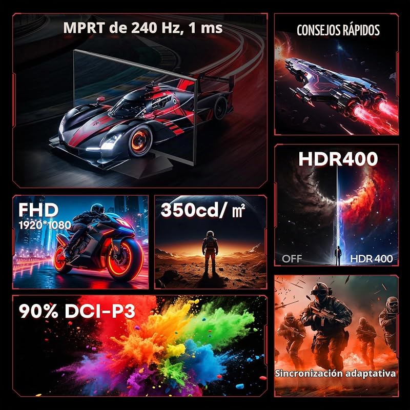 Monitor Gaming de 27" FHD 1920 x 1080 Fast IPS, 240 Hz, HDR400, 1 ms