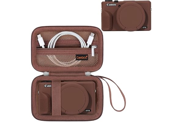Canboc Case for Canon PowerShot G7X Mark III Digital Camera, Hard Carrying Case + Soft Silicone Cover with Removable Lens Cover, Brown (Case Only)