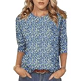 NORACORA Women's 3/4 Length Sleeve Crew Neck T-Shirt - Printed Casual Basic Tops