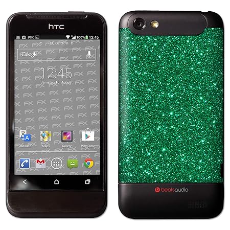 atFolix Skin kompatibel mit HTC One V, Designfolie Sticker (FX-Glitter-Green-Mile), Reflektierende Glitzerfolie