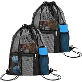 NATURAL STYLE 2 PACK Mesh Drawstring Backpack Bag, Multifunction Mesh Bag for Swimming, Athletic Gym, Clothes, Beach, Swim (Black)