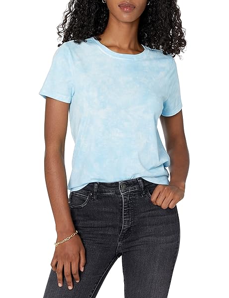 THE DROP WOMEN’S COURTNEY SHORT SLEEVE TINY CREW NECK JERSEY T-SHIRT SHIRT, -SKY BLUE TIE DYE, XXS