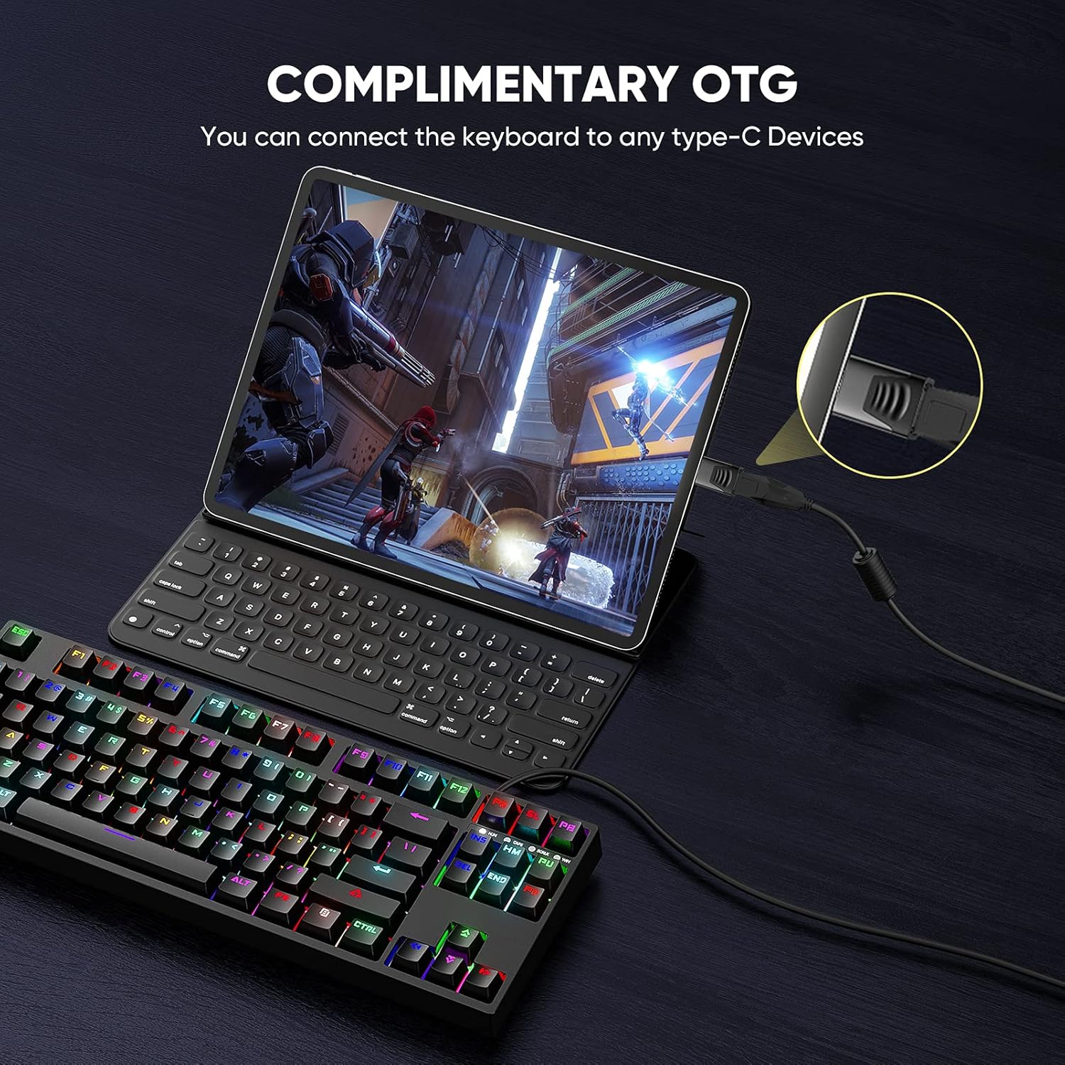 New Version TKL Compact Mechanical Gaming Keyboard, Hiwings HI100 RGB LED Rainbow Backlit 80% 87 Keys Keyboard with Blue Switches,Compatible Windows, Mac with Type C Adapter (Extra OTG): Computers & Accessories