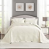 Asuexpect Oversized King Bedspread 128x120 Extra Wide Lightweight Bedding Set California King Bedspread Reversible Quilt Soft Coverlet for All Season, King/Cal King, 3 Piece, White Cream