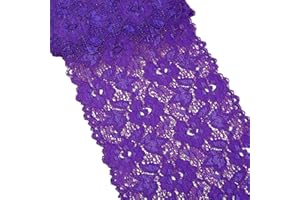 MSCFTFB 5 Yards Width 6.3 Inch Stretch Lace Trim Fabric Elastic Lace Flowers Embroidered Ribbon for Garment Craft Embellishment Wedding Baby Shower Table Decorations (Purple)