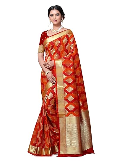 Women's Soft Cotton Silk Ethnic Wear Zari Work Saree with Matching Blouse Piece (June MFHathi, Beige-Maroon)