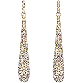BriLove Wedding Bridal Elegant Crystal Beaded Teardrop Long Dangle Earrings for Women