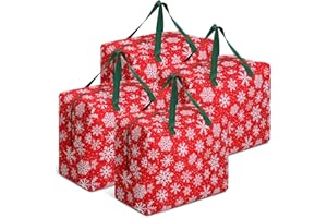 Kajaia 4 Pcs Christmas Decorations Storage Container Bag 18 x 15 x 10 Inch Christmas Ornaments Storage Holiday Ornaments Accessories Bag with Handles Hold Xmas Trees Lights(Red)