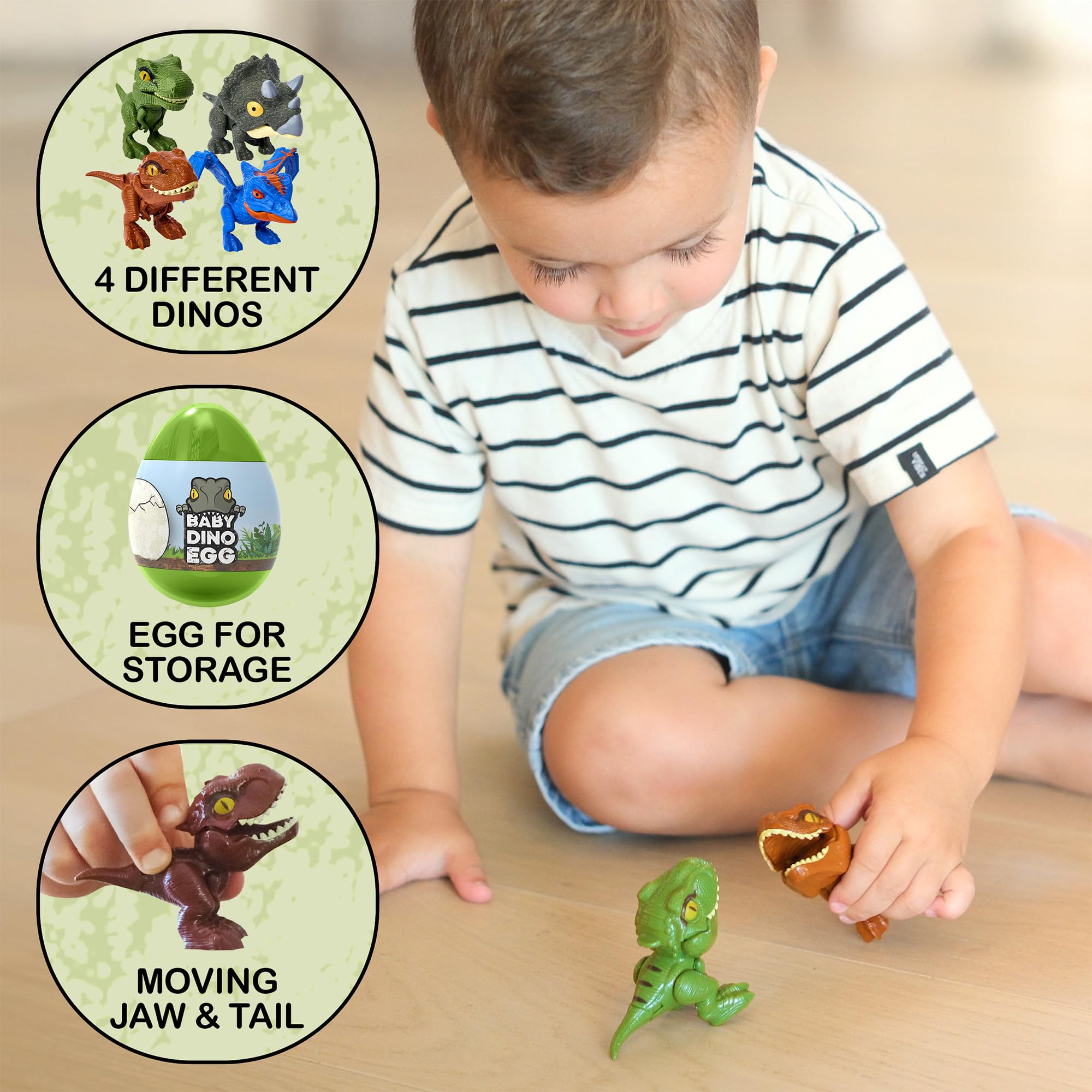 Emobii Kids Baby Dinosaur, Baby T-Rex Dino Eggs Small Egg Toys, Perfect Dinosaur Toys for Toddlers and Kids, 4 Color Toy Dino (4 Pack)